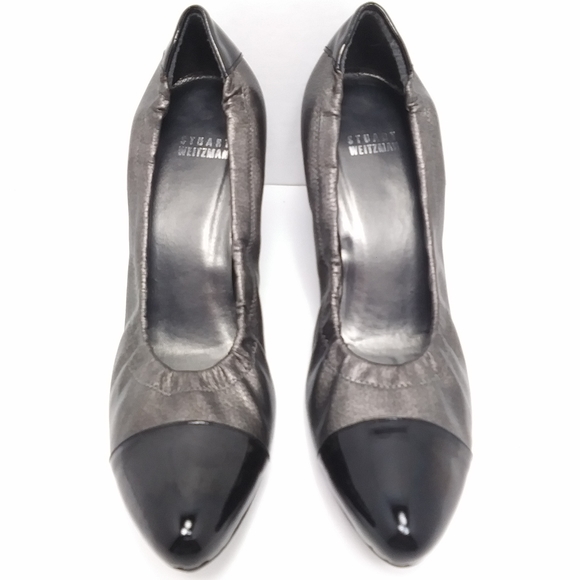 STUART WEITZMAN Pewter & Black Patent Logo Rubber Sole Elastic Sides Pum… - Picture 3 of 15